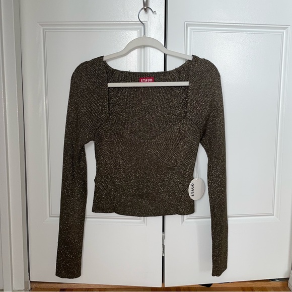 STAUD Cerro Long Sleeve Metallic Sweater Top NWT Size Medium - Picture 3 of 5